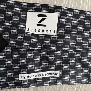 Ziggurat By Mulberry Neckwear Mens Black White Geometric Classic Silk Neck Tie
